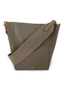 Celine Seau Sangle Small Taupe Leather Shoulder Bag